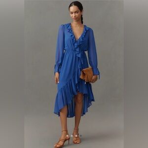 Anthropologie Blue High-Low Ruffle Dress